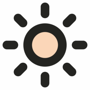 Minimalist sun icon with a peach and black color scheme.
