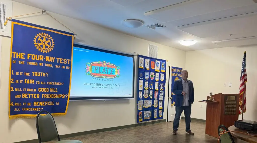Zach Luse presenting at the Keene Elm City Rotary Club meeting