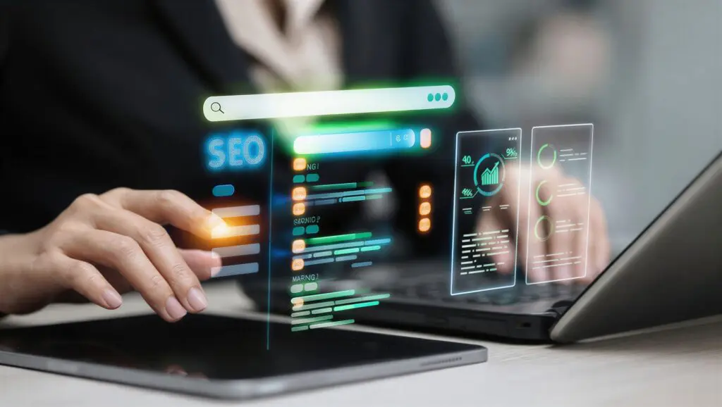 Holographic search engine results page with GEO pop up windows